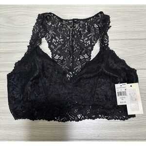 BKK CHANCE Women's Black Floral Lace Bralette Size XL Racerback